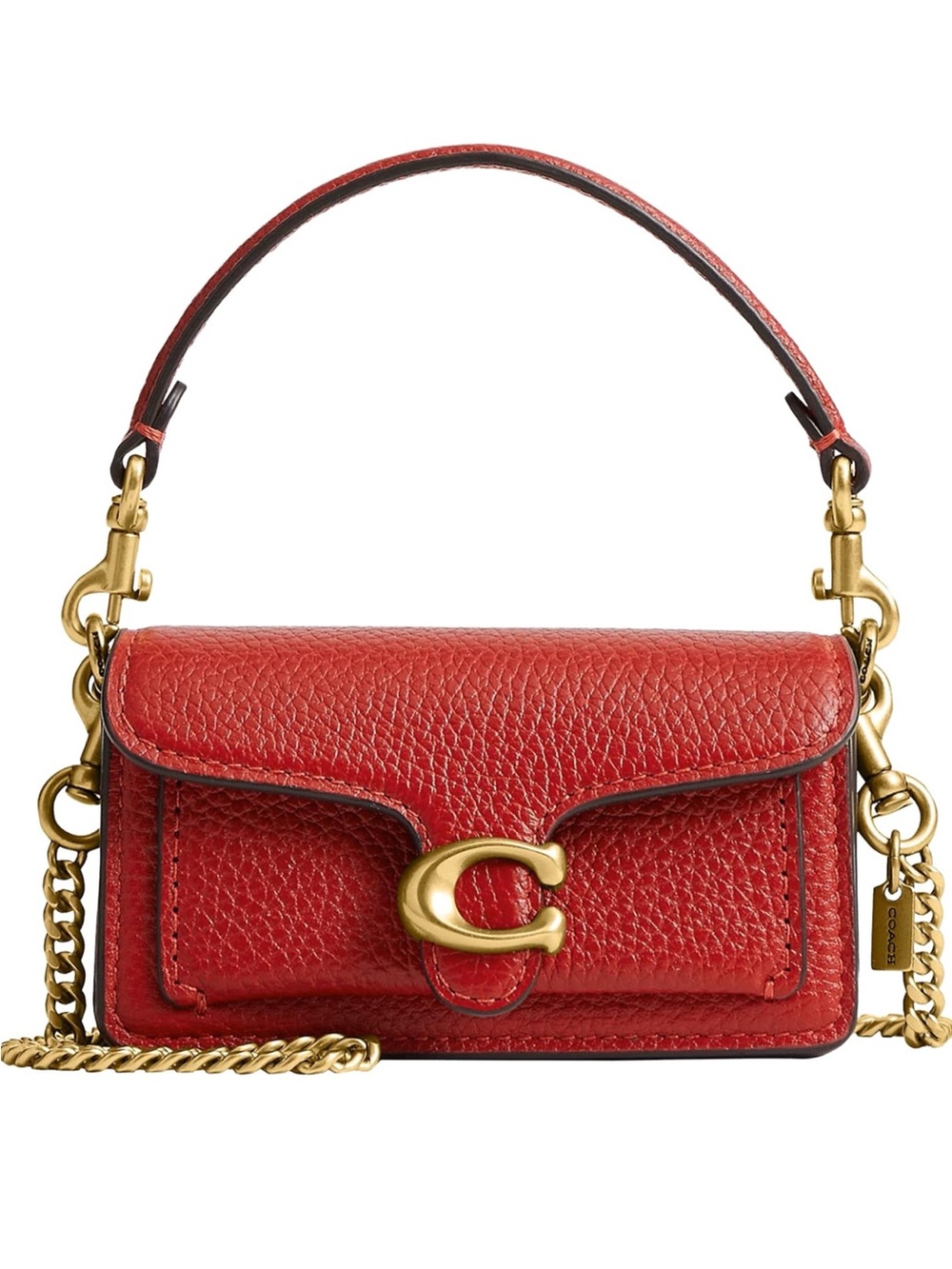 New Coach Red Leather Mini Tabby Bag Charm with Gold Hardware